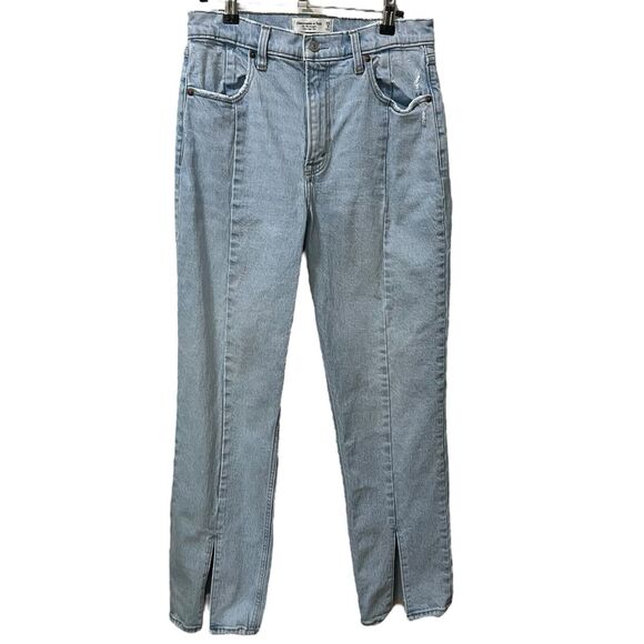 Abercrombie & Fitch 90s Straight Jeans Women’s 29 Short Light Wash Split Hem - Picture 2 of 13